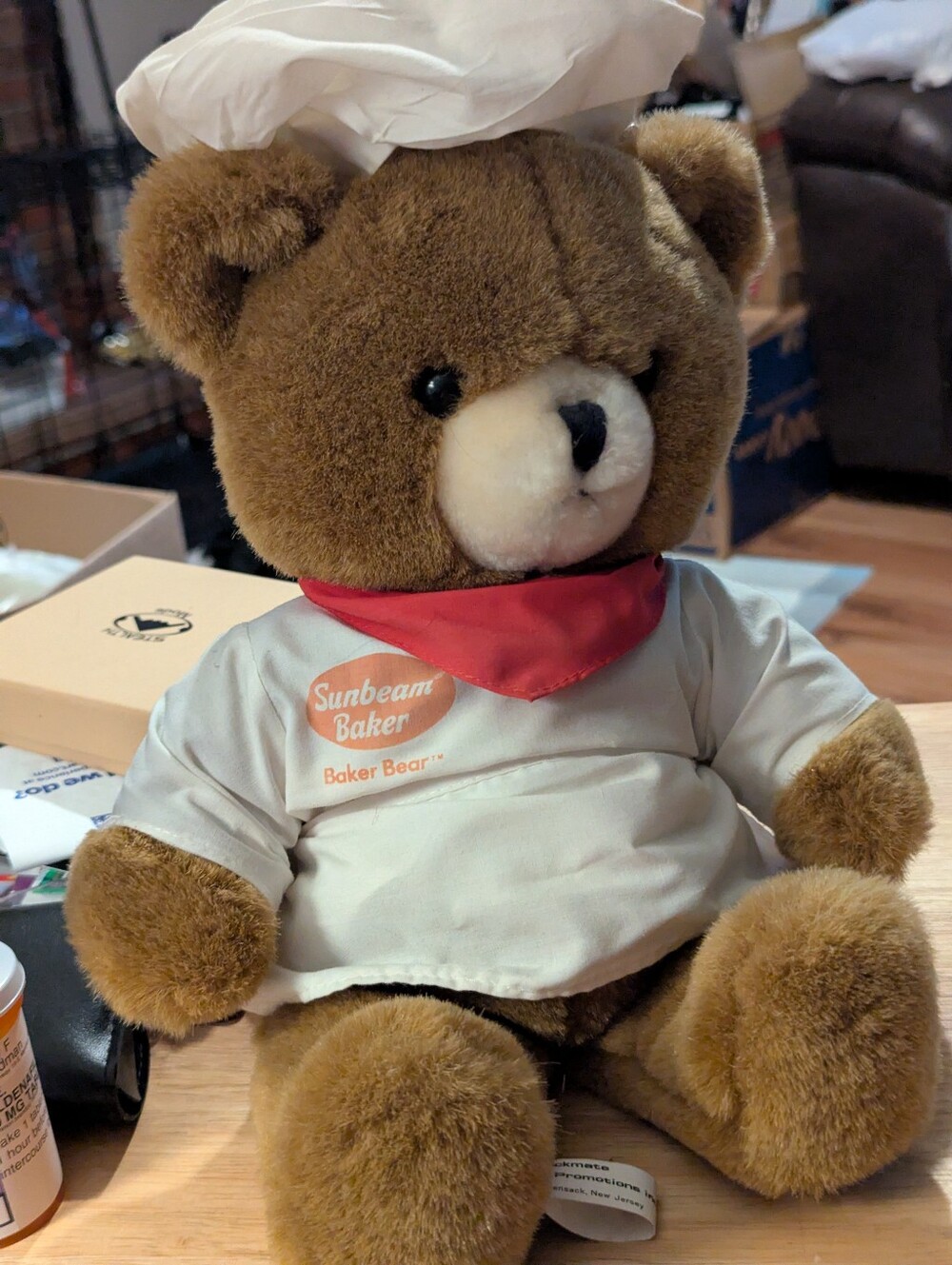 Vintage Sunbeam Baker Plush Brown Baker Bear with Red Scarf and Hat 15 Inches